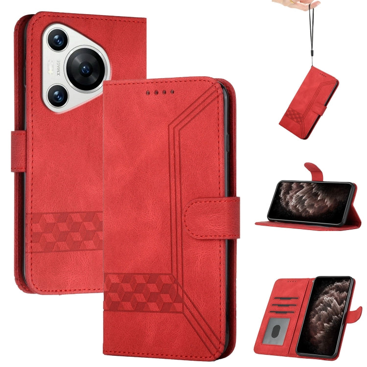 For Huawei Pura 70 Cubic Skin Feel Flip Leather Phone Case(Red) - Huawei Cases by PMC Jewellery | Online Shopping South Africa | PMC Jewellery | Buy Now Pay Later Mobicred