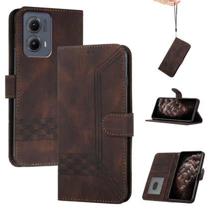 For Motorola Edge 5G 2024 Cubic Skin Feel Flip Leather Phone Case(Brown) - Motorola Cases by PMC Jewellery | Online Shopping South Africa | PMC Jewellery | Buy Now Pay Later Mobicred