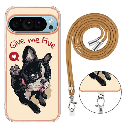 For Google Pixel 9 / 9 Pro Electroplating Dual-side IMD Phone Case with Lanyard(Lucky Dog) - Google Cases by PMC Jewellery | Online Shopping South Africa | PMC Jewellery | Buy Now Pay Later Mobicred