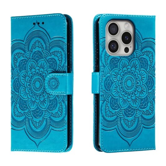 For iPhone 16 Pro Mandala Embossing Pattern Horizontal Flip Leather Phone Case(Blue) - iPhone 16 Pro Cases by PMC Jewellery | Online Shopping South Africa | PMC Jewellery | Buy Now Pay Later Mobicred