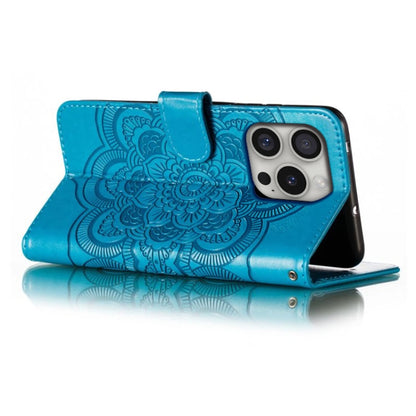 For iPhone 16 Pro Mandala Embossing Pattern Horizontal Flip Leather Phone Case(Blue) - iPhone 16 Pro Cases by PMC Jewellery | Online Shopping South Africa | PMC Jewellery | Buy Now Pay Later Mobicred