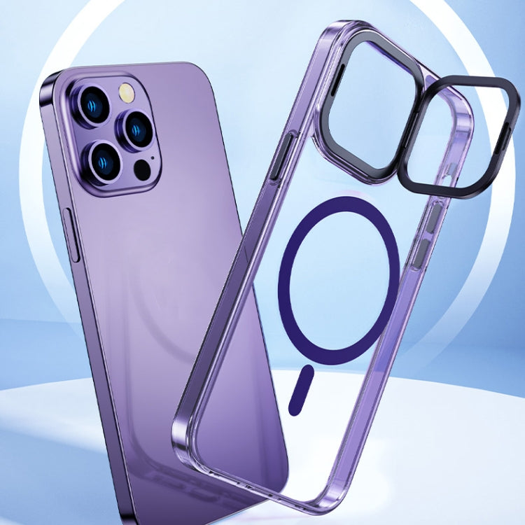 For iPhone 14 Plus MagSafe Magnetic Invisible Holder Transparent Phone Case(Purple) - iPhone 14 Plus Cases by PMC Jewellery | Online Shopping South Africa | PMC Jewellery