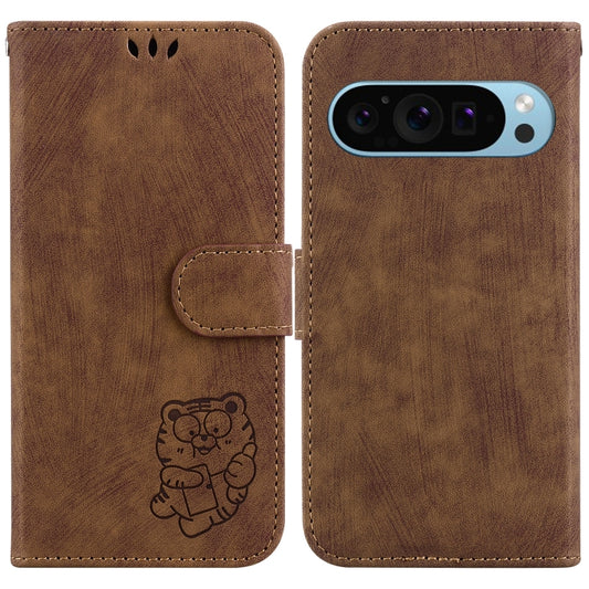 For Google Pixel 9 Pro Little Tiger Embossed Leather Phone Case(Brown) - Google Cases by PMC Jewellery | Online Shopping South Africa | PMC Jewellery | Buy Now Pay Later Mobicred