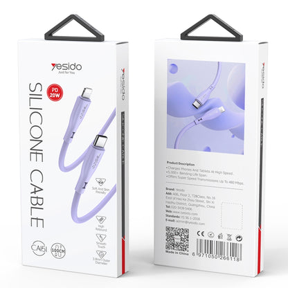 Yesido CA151 PD20W USB-C / Type-C to 8 Pin Silicone Charging Data Cable, Cable Length: 1m(Purple) - 2 in 1 Cable by Yesido | Online Shopping South Africa | PMC Jewellery | Buy Now Pay Later Mobicred