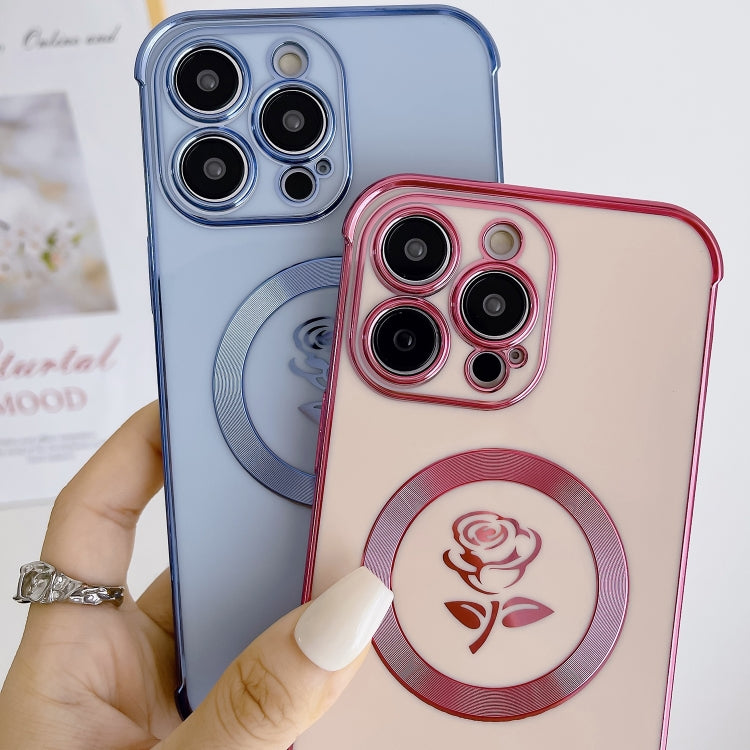 For iPhone 15 Pro Electroplate Side Roses Flower MagSafe Phone Case(Dark Purple) - iPhone 15 Pro Cases by PMC Jewellery | Online Shopping South Africa | PMC Jewellery