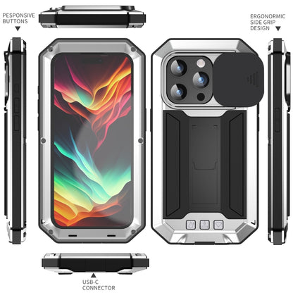 For iPhone 15 Pro Max R-JUST Sliding Camera Life Waterproof Holder Phone Case(Silver) - iPhone 15 Pro Max Cases by R-JUST | Online Shopping South Africa | PMC Jewellery