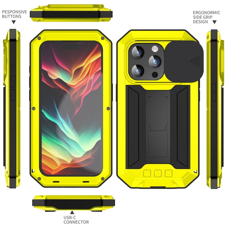 For iPhone 15 Pro R-JUST Sliding Camera Life Waterproof Holder Phone Case(Yellow) - iPhone 15 Pro Cases by R-JUST | Online Shopping South Africa | PMC Jewellery