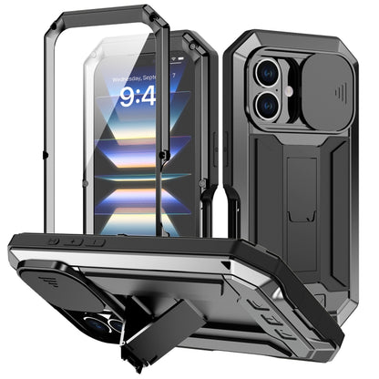 For iPhone 16 Plus R-JUST Sliding Camera IP54 Life Waterproof Holder Phone Case(Black) - iPhone 16 Plus Cases by R-JUST | Online Shopping South Africa | PMC Jewellery | Buy Now Pay Later Mobicred