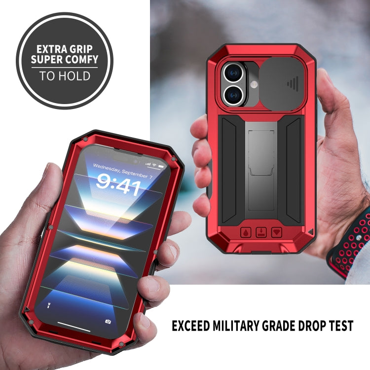 For iPhone 16 Plus R-JUST Sliding Camera IP54 Life Waterproof Holder Phone Case(Red) - iPhone 16 Plus Cases by R-JUST | Online Shopping South Africa | PMC Jewellery | Buy Now Pay Later Mobicred