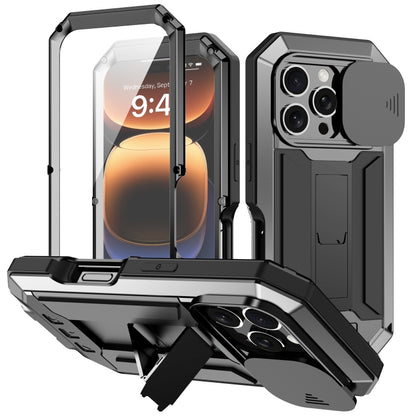 For iPhone 16 Pro R-JUST Sliding Camera IP54 Life Waterproof Holder Phone Case(Black) - iPhone 16 Pro Cases by R-JUST | Online Shopping South Africa | PMC Jewellery | Buy Now Pay Later Mobicred