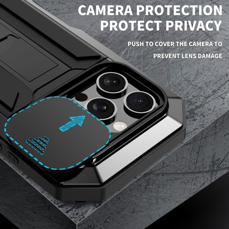 For iPhone 16 Pro R-JUST Sliding Camera IP54 Life Waterproof Holder Phone Case(Black) - iPhone 16 Pro Cases by R-JUST | Online Shopping South Africa | PMC Jewellery | Buy Now Pay Later Mobicred