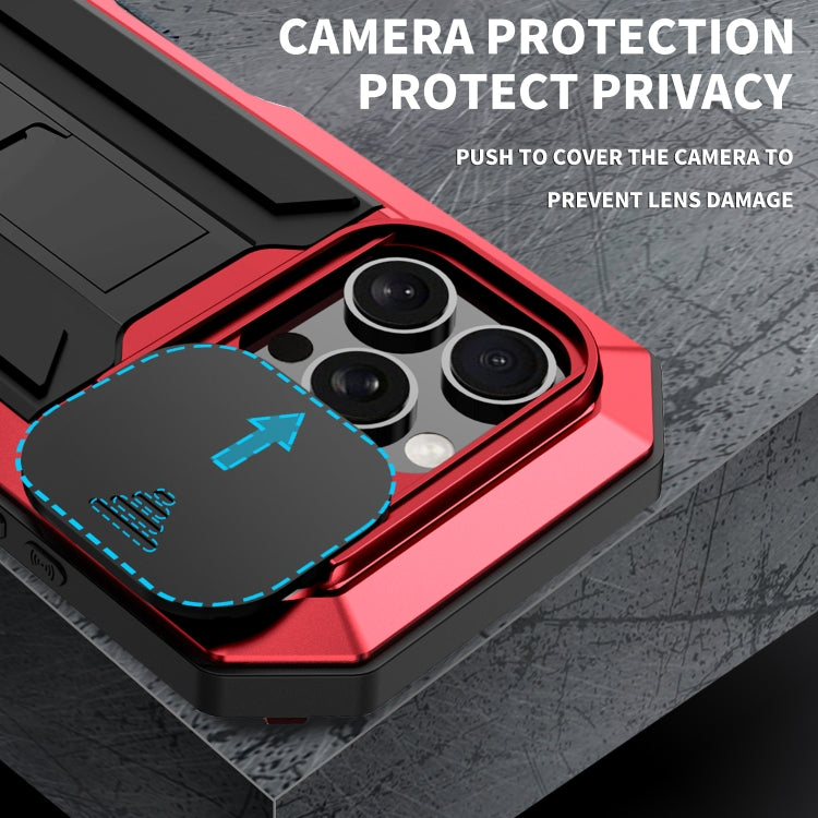 For iPhone 16 Pro R-JUST Sliding Camera IP54 Life Waterproof Holder Phone Case(Red) - iPhone 16 Pro Cases by R-JUST | Online Shopping South Africa | PMC Jewellery | Buy Now Pay Later Mobicred