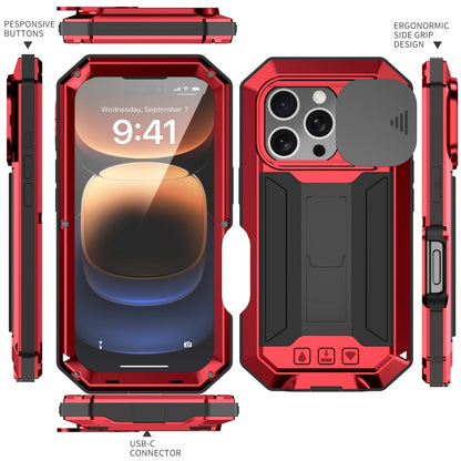 For iPhone 16 Pro Max R-JUST Sliding Camera IP54 Life Waterproof Holder Phone Case(Red) - iPhone 16 Pro Max Cases by R-JUST | Online Shopping South Africa | PMC Jewellery | Buy Now Pay Later Mobicred