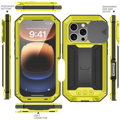 For iPhone 16 Pro Max R-JUST Sliding Camera IP54 Life Waterproof Holder Phone Case(Yellow) - iPhone 16 Pro Max Cases by R-JUST | Online Shopping South Africa | PMC Jewellery | Buy Now Pay Later Mobicred