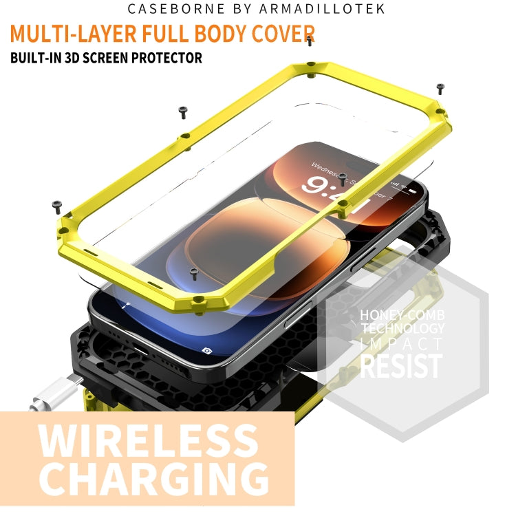 For iPhone 16 Pro Max R-JUST Sliding Camera IP54 Life Waterproof Holder Phone Case(Yellow) - iPhone 16 Pro Max Cases by R-JUST | Online Shopping South Africa | PMC Jewellery | Buy Now Pay Later Mobicred