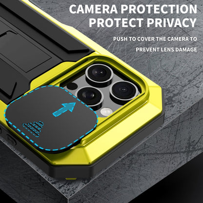 For iPhone 16 Pro Max R-JUST Sliding Camera IP54 Life Waterproof Holder Phone Case(Yellow) - iPhone 16 Pro Max Cases by R-JUST | Online Shopping South Africa | PMC Jewellery | Buy Now Pay Later Mobicred