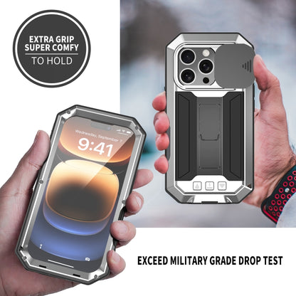 For iPhone 16 Pro Max R-JUST Sliding Camera IP54 Life Waterproof Holder Phone Case(Silver) - iPhone 16 Pro Max Cases by R-JUST | Online Shopping South Africa | PMC Jewellery | Buy Now Pay Later Mobicred