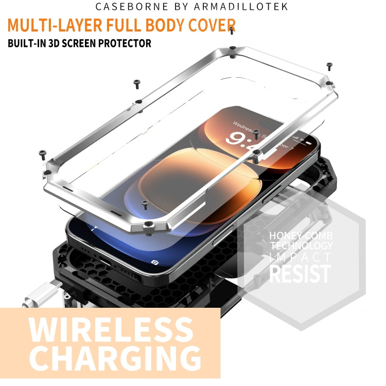 For iPhone 16 Pro Max R-JUST Sliding Camera IP54 Life Waterproof Holder Phone Case(Silver) - iPhone 16 Pro Max Cases by R-JUST | Online Shopping South Africa | PMC Jewellery | Buy Now Pay Later Mobicred