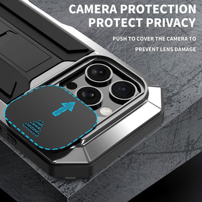 For iPhone 16 Pro Max R-JUST Sliding Camera IP54 Life Waterproof Holder Phone Case(Silver) - iPhone 16 Pro Max Cases by R-JUST | Online Shopping South Africa | PMC Jewellery | Buy Now Pay Later Mobicred