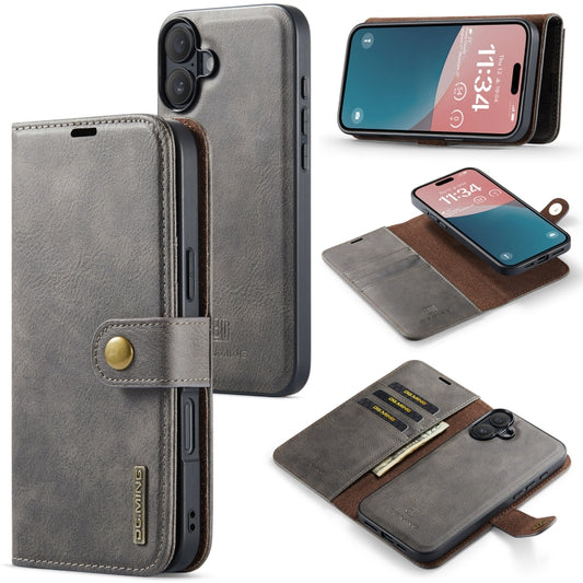 For iPhone 16 Plus DG.MING Crazy Horse Texture Detachable Magnetic Leather Phone Case(Grey) - iPhone 16 Plus Cases by DG.MING | Online Shopping South Africa | PMC Jewellery | Buy Now Pay Later Mobicred