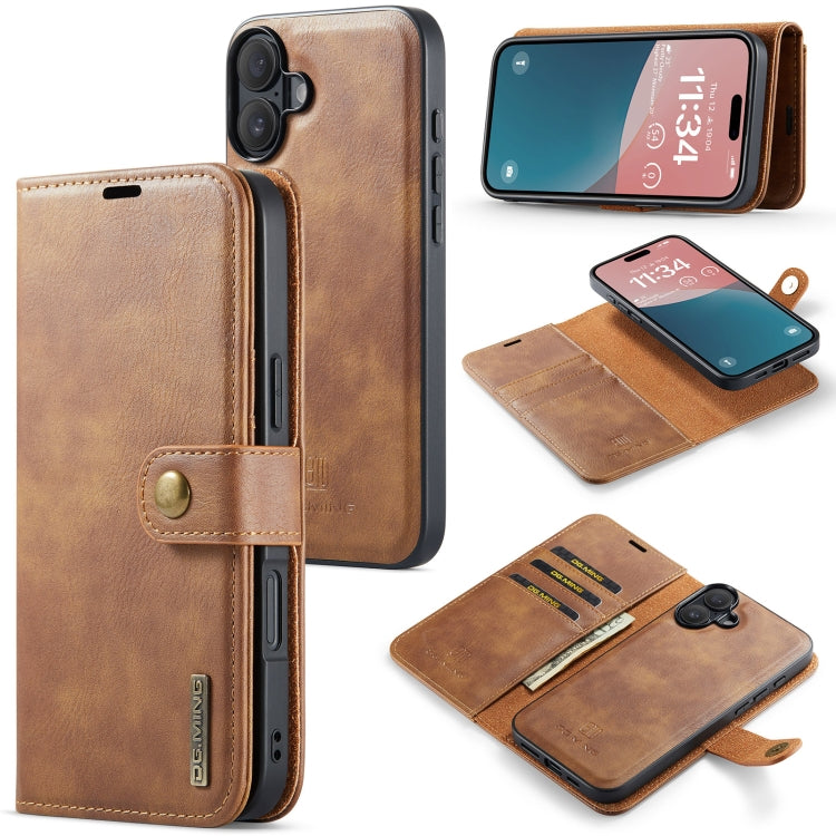 For iPhone 16 DG.MING Crazy Horse Texture Detachable Magnetic Leather Phone Case(Brown) - iPhone 16 Cases by DG.MING | Online Shopping South Africa | PMC Jewellery | Buy Now Pay Later Mobicred