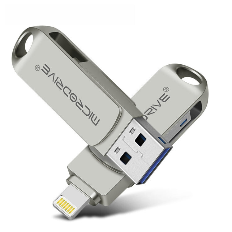 MicroDrive 2 In 1  8 Pin + USB 2.0 Portable Metal USB Flash Disk, Capacity:64GB(Silver) - USB Flash Drives by MICRODRIVE | Online Shopping South Africa | PMC Jewellery | Buy Now Pay Later Mobicred