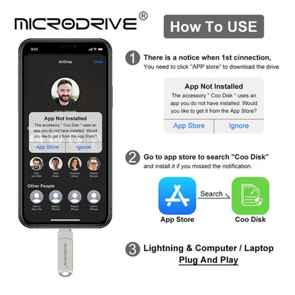 MicroDrive 2 In 1  8 Pin + USB 2.0 Portable Metal USB Flash Disk, Capacity:256GB(Silver) - USB Flash Drives by MICRODRIVE | Online Shopping South Africa | PMC Jewellery | Buy Now Pay Later Mobicred