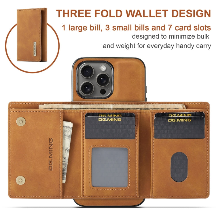 For iPhone 16 Pro Max DG.MING M1 Series 3-Fold Multi Card Wallet Leather Phone Case(Brown) - iPhone 16 Pro Max Cases by DG.MING | Online Shopping South Africa | PMC Jewellery | Buy Now Pay Later Mobicred