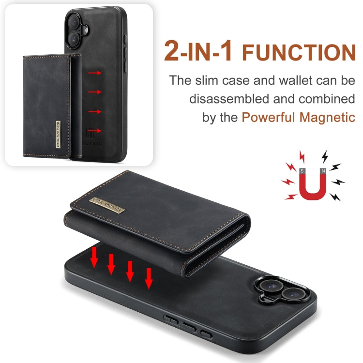 For iPhone 16 DG.MING M1 Series 3-Fold Multi Card Wallet Leather Phone Case(Black) - iPhone 16 Cases by DG.MING | Online Shopping South Africa | PMC Jewellery | Buy Now Pay Later Mobicred