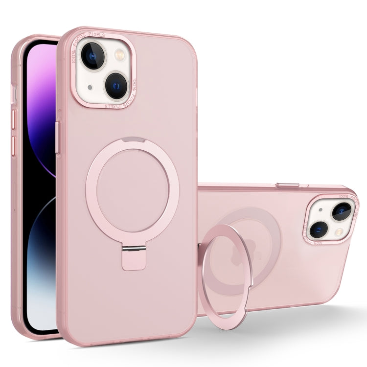 For iPhone 15 MagSafe Metal Holder Frosted Translucent Phone Case(Pink) - iPhone 15 Cases by PMC Jewellery | Online Shopping South Africa | PMC Jewellery