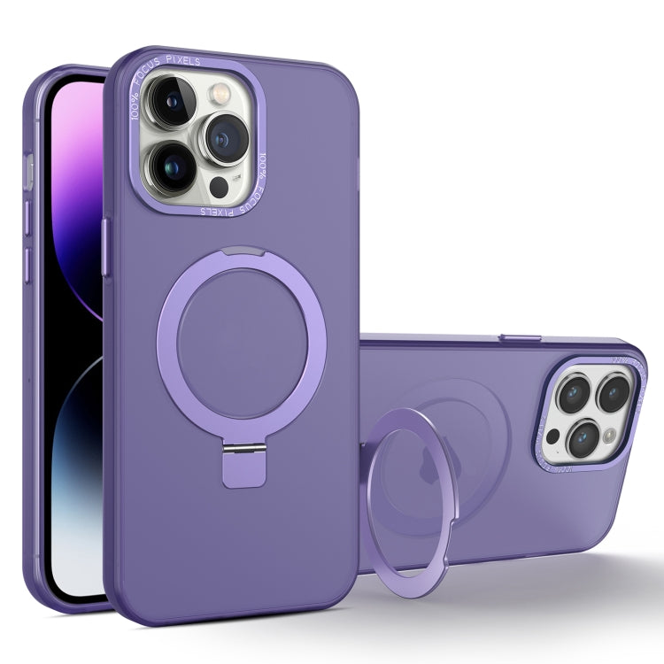 For iPhone 14 Pro MagSafe Metal Holder Frosted Translucent Phone Case(Dark Purple) - iPhone 14 Pro Cases by PMC Jewellery | Online Shopping South Africa | PMC Jewellery