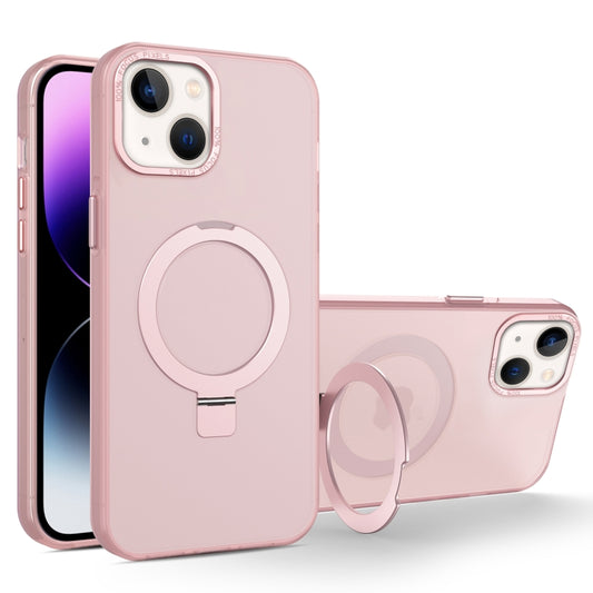 For iPhone 13 MagSafe Metal Holder Frosted Translucent Phone Case(Pink) - iPhone 13 Cases by PMC Jewellery | Online Shopping South Africa | PMC Jewellery