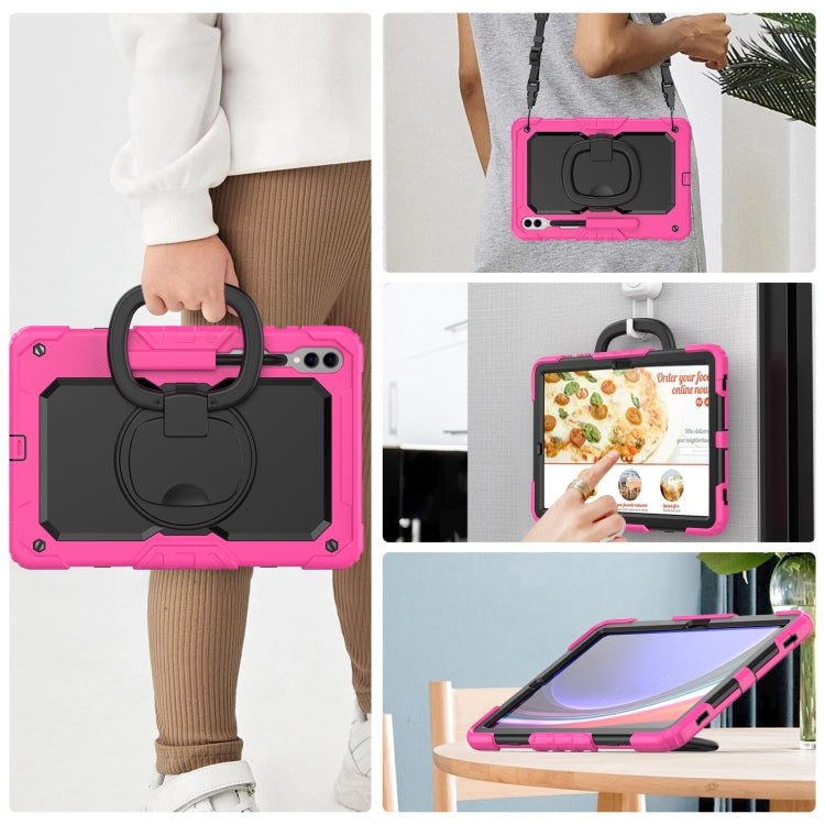 For Samsung Galaxy Tab S9+ / S10+ D Type Silicone Hybrid PC Tablet Case with Handle Holder(Rose Red) - Galaxy Tab S9+ Cases by PMC Jewellery | Online Shopping South Africa | PMC Jewellery | Buy Now Pay Later Mobicred