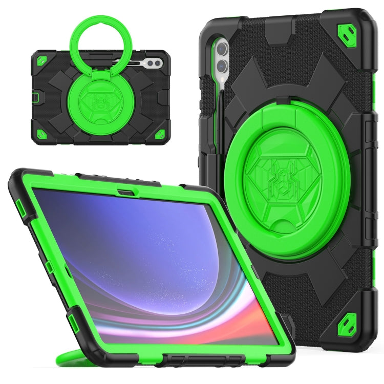 For Samsung Galaxy Tab S9+ / S10+ Spider Rotation Handle Silicone Hybrid PC Tablet Case(Black Green) - Galaxy Tab S9+ Cases by PMC Jewellery | Online Shopping South Africa | PMC Jewellery | Buy Now Pay Later Mobicred