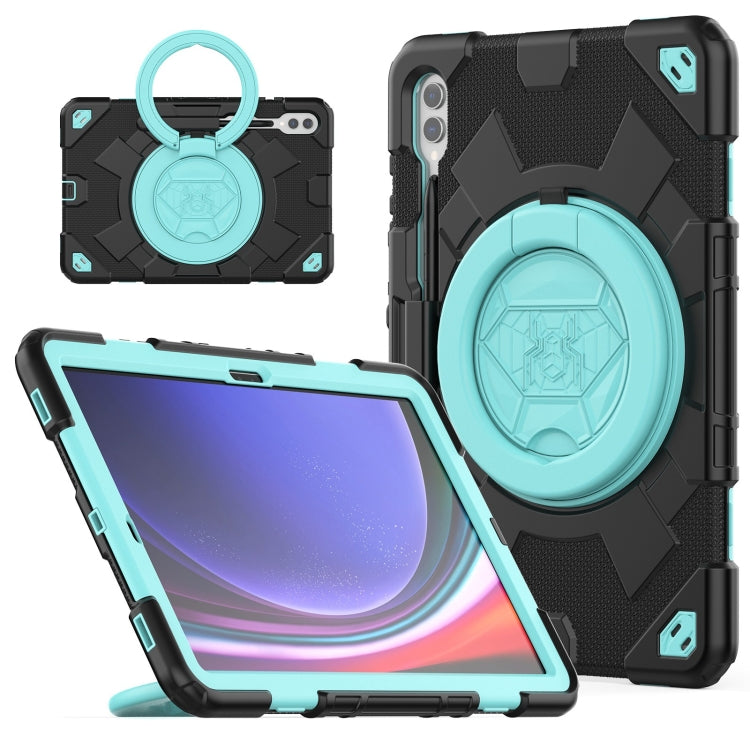 For Samsung Galaxy Tab S9+ / S10+ Spider Rotation Handle Silicone Hybrid PC Tablet Case(Black Light Blue) - Galaxy Tab S9+ Cases by PMC Jewellery | Online Shopping South Africa | PMC Jewellery | Buy Now Pay Later Mobicred