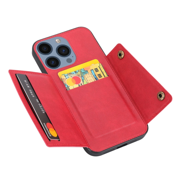 For iPhone 16 Pro Max Double Buckle Card Slots PU + TPU Phone Case(Red) - iPhone 16 Pro Max Cases by PMC Jewellery | Online Shopping South Africa | PMC Jewellery | Buy Now Pay Later Mobicred