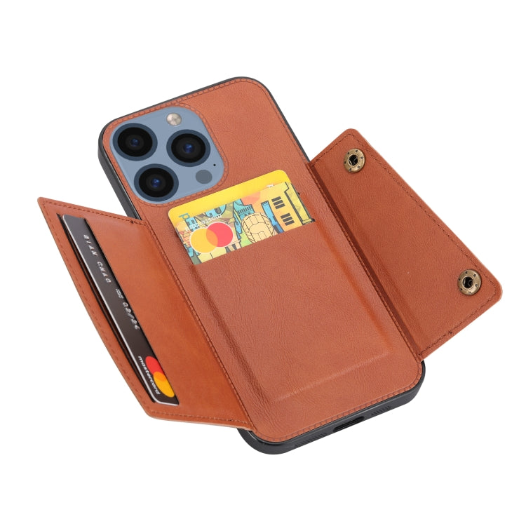 For iPhone 16 Pro Double Buckle Card Slots PU + TPU Phone Case(Brown) - iPhone 16 Pro Cases by PMC Jewellery | Online Shopping South Africa | PMC Jewellery | Buy Now Pay Later Mobicred