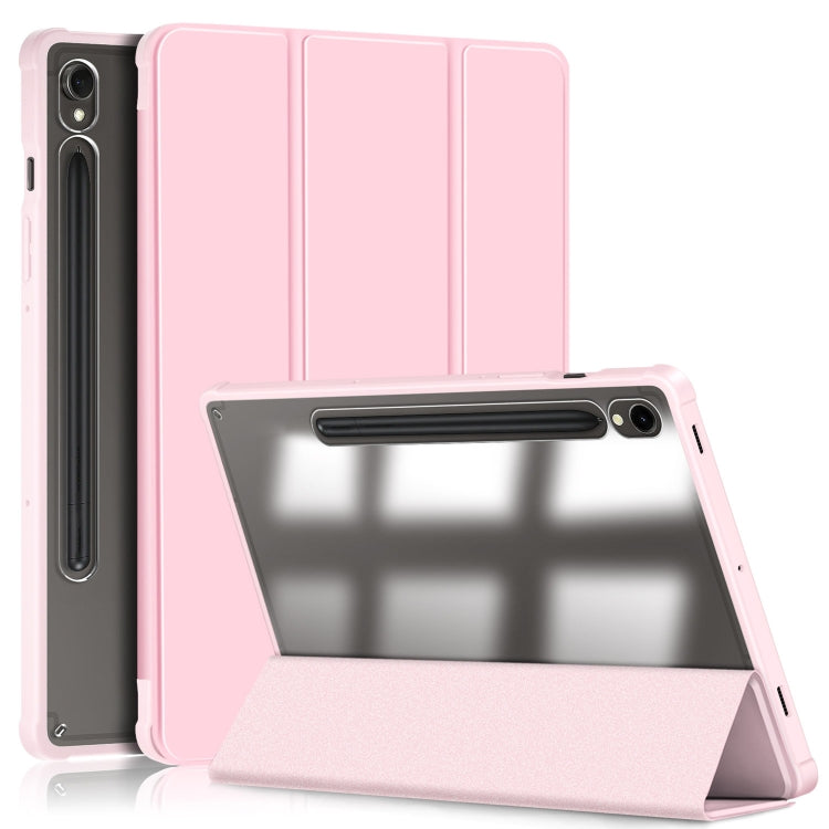 For Samsung Galaxy Tab S9 Acrylic 3-folding Smart Leather Tablet Case(Pink) - Galaxy Tab S9 Cases by PMC Jewellery | Online Shopping South Africa | PMC Jewellery | Buy Now Pay Later Mobicred