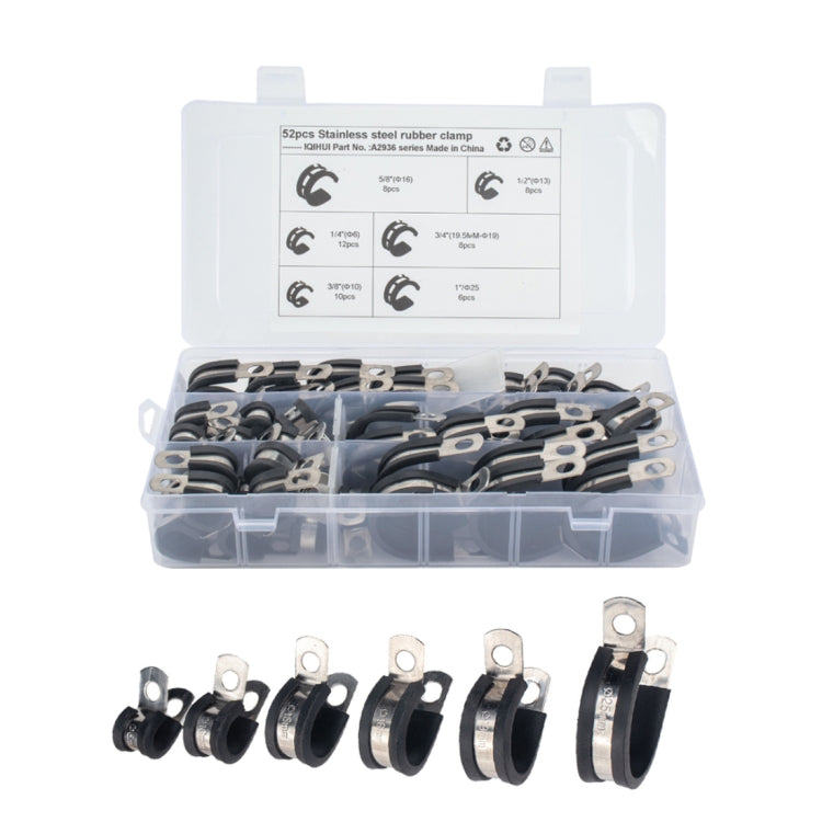 52 PCS Car Rubber Cushion Pipe Clamps Stainless Steel Clamp 6 Specifications - Booster Cable & Clip by PMC Jewellery | Online Shopping South Africa | PMC Jewellery | Buy Now Pay Later Mobicred