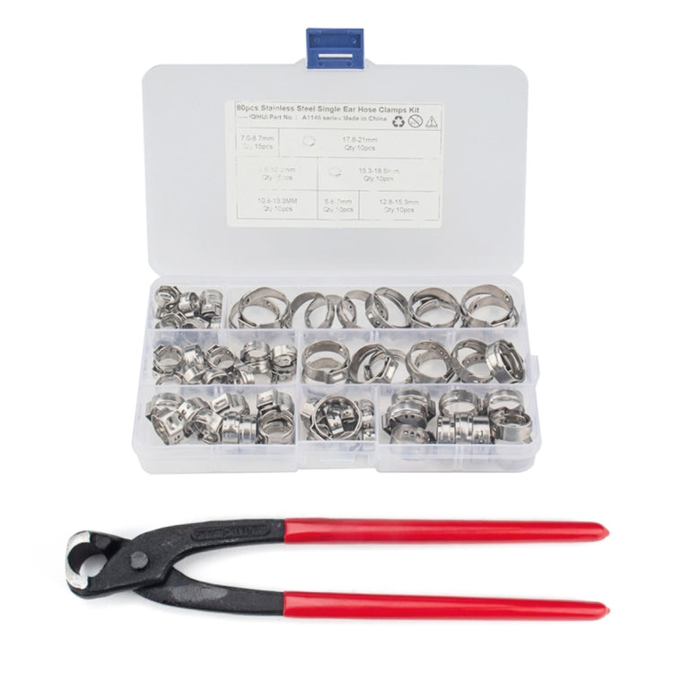 80 PCS Adjustable Single Ear Plus Stainless Steel Hydraulic Hose Clamps O-Clips Pipe Fuel Air with Ear Clamp Pincer Inside Diameter Range: 5.8-21mm - Booster Cable & Clip by PMC Jewellery | Online Shopping South Africa | PMC Jewellery | Buy Now Pay Later Mobicred