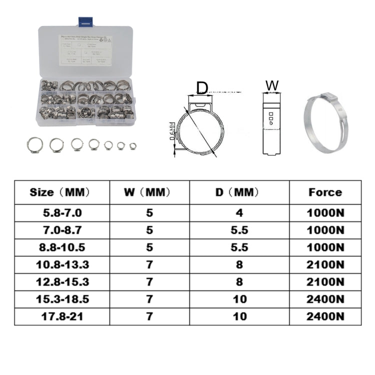 80 PCS Adjustable Single Ear Plus Stainless Steel Hydraulic Hose Clamps O-Clips Pipe Fuel Air with Ear Clamp Pincer Inside Diameter Range: 5.8-21mm - Booster Cable & Clip by PMC Jewellery | Online Shopping South Africa | PMC Jewellery | Buy Now Pay Later Mobicred