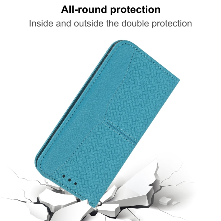 For iPhone 16 Pro Woven Texture Stitching Magnetic Leather Phone Case(Blue) - iPhone 16 Pro Cases by PMC Jewellery | Online Shopping South Africa | PMC Jewellery | Buy Now Pay Later Mobicred