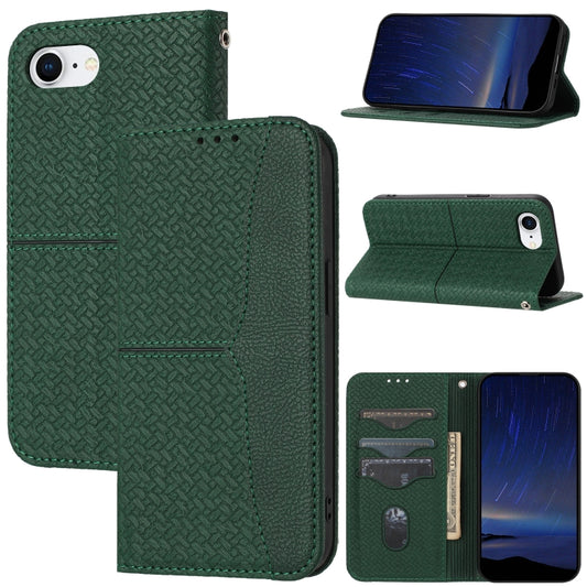 For iPhone SE 2024 Woven Texture Stitching Magnetic Leather Phone Case(Green) - More iPhone Cases by PMC Jewellery | Online Shopping South Africa | PMC Jewellery | Buy Now Pay Later Mobicred