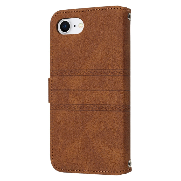 For iPhone SE 2024 Embossed Stripes Skin Feel Leather Phone Case(Brown) - More iPhone Cases by PMC Jewellery | Online Shopping South Africa | PMC Jewellery | Buy Now Pay Later Mobicred