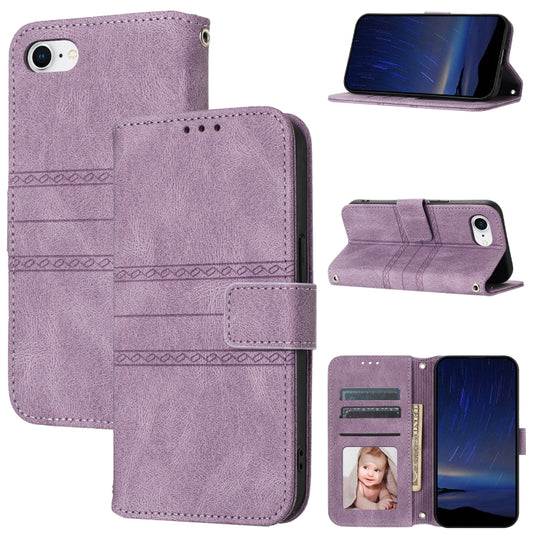 For iPhone SE 2024 Embossed Stripes Skin Feel Leather Phone Case(Light Purple) - More iPhone Cases by PMC Jewellery | Online Shopping South Africa | PMC Jewellery | Buy Now Pay Later Mobicred