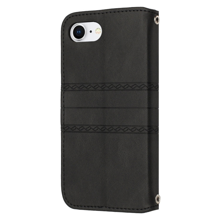 For iPhone SE 2024 Embossed Stripes Skin Feel Leather Phone Case(Black) - More iPhone Cases by PMC Jewellery | Online Shopping South Africa | PMC Jewellery | Buy Now Pay Later Mobicred