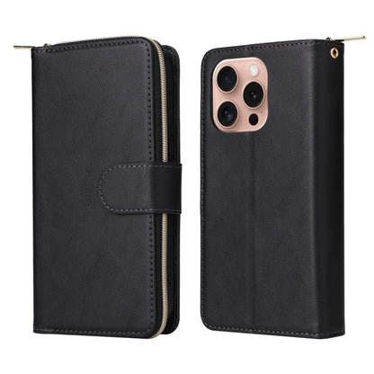 For iPhone 16 Pro 9 Card Slots Zipper Wallet Bag Leather Phone Case(Black) - iPhone 16 Pro Cases by PMC Jewellery | Online Shopping South Africa | PMC Jewellery | Buy Now Pay Later Mobicred