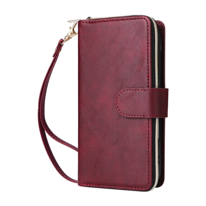 For iPhone 16 Plus 9 Card Slots Zipper Wallet Bag Leather Phone Case(Wine Red) - iPhone 16 Plus Cases by PMC Jewellery | Online Shopping South Africa | PMC Jewellery | Buy Now Pay Later Mobicred