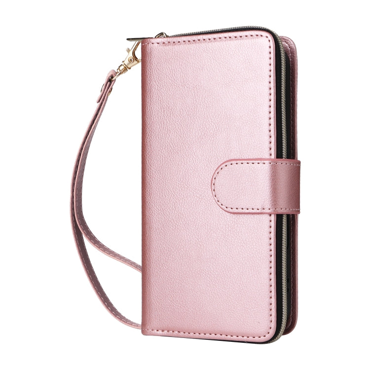 For iPhone 16 9 Card Slots Zipper Wallet Bag Leather Phone Case(Rose Gold) - iPhone 16 Cases by PMC Jewellery | Online Shopping South Africa | PMC Jewellery | Buy Now Pay Later Mobicred