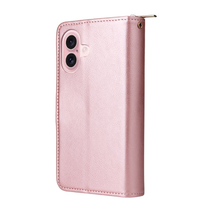 For iPhone 16 9 Card Slots Zipper Wallet Bag Leather Phone Case(Rose Gold) - iPhone 16 Cases by PMC Jewellery | Online Shopping South Africa | PMC Jewellery | Buy Now Pay Later Mobicred